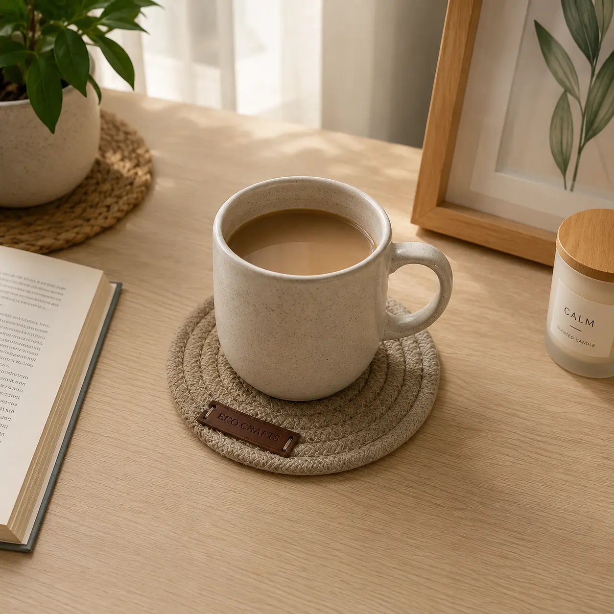 Handmade Round Jute Coaster for Coffee Mugs & Cups