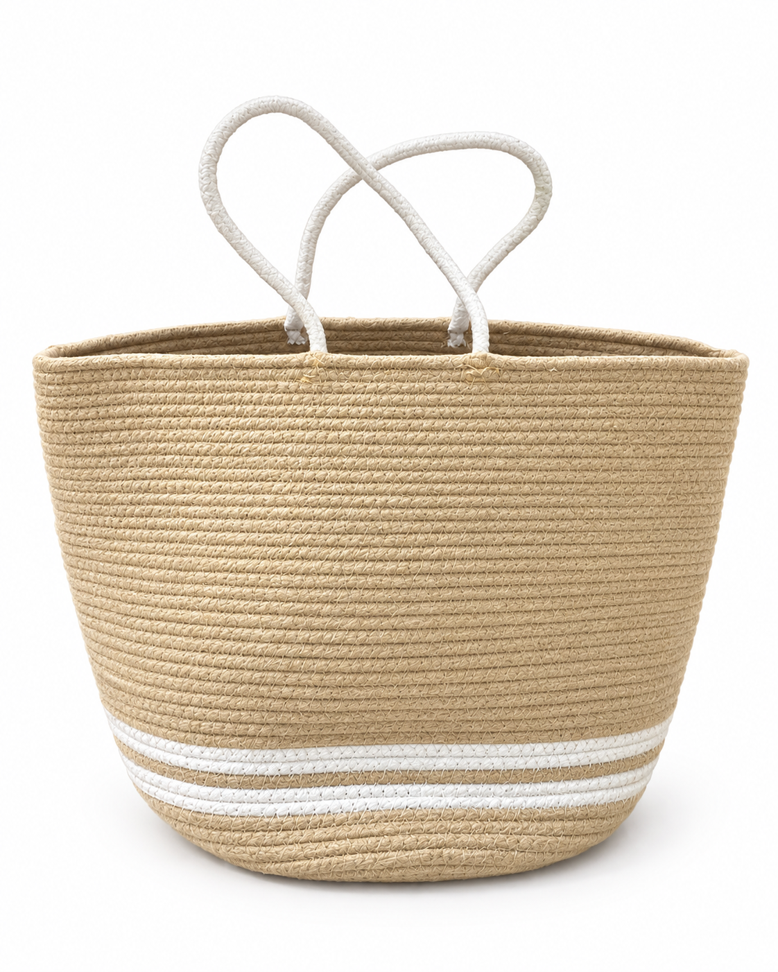 Woven Rope Tote with White Handles