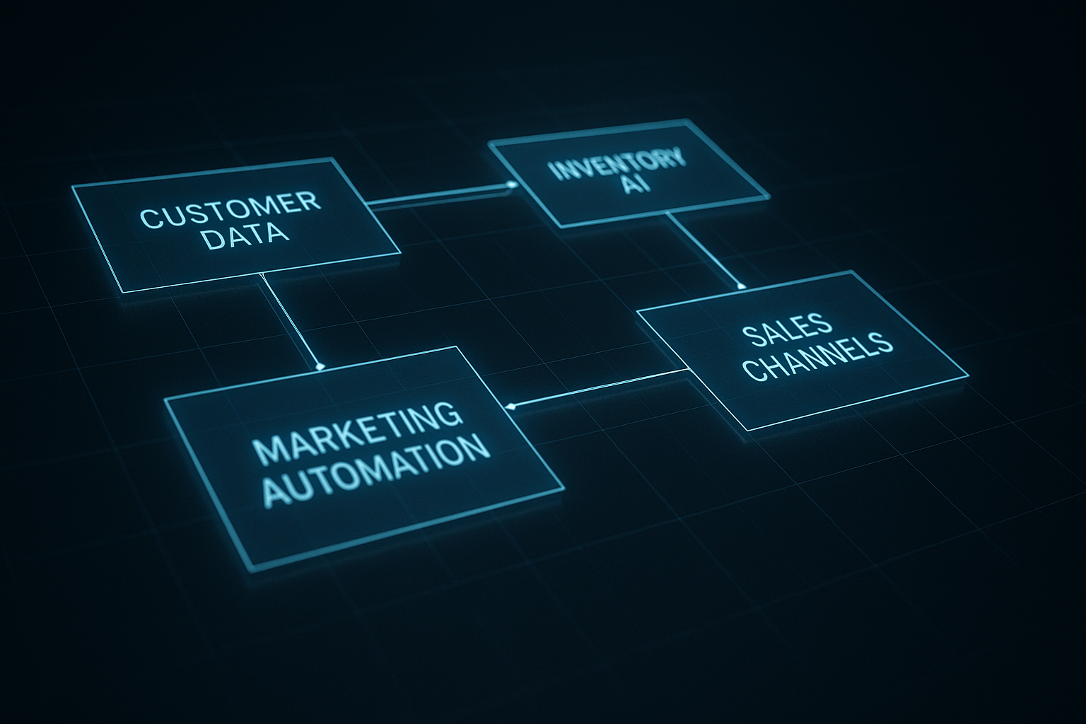 A digital schematic showing the interconnected AI systems of an ecommerce business.