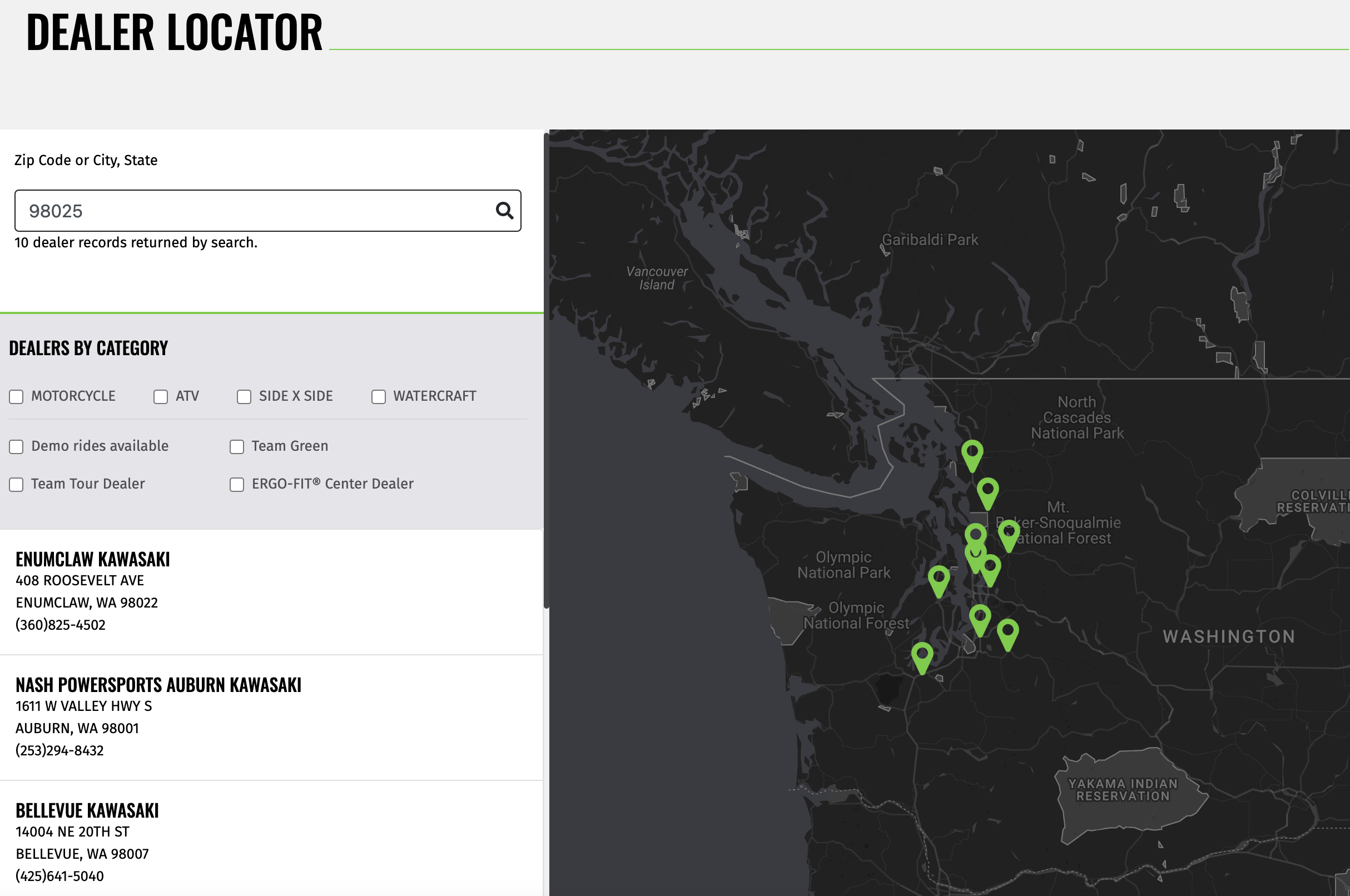 Dealer locator with results