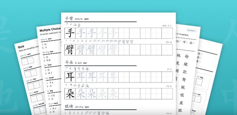 6 FREE "Physical Descriptions" Chinese Writing Worksheet Sets