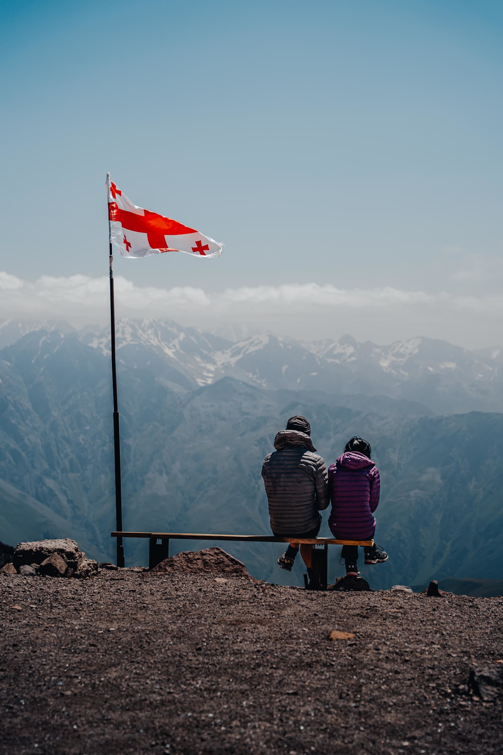 Georgian Flag Over a Grand Mountain Vista