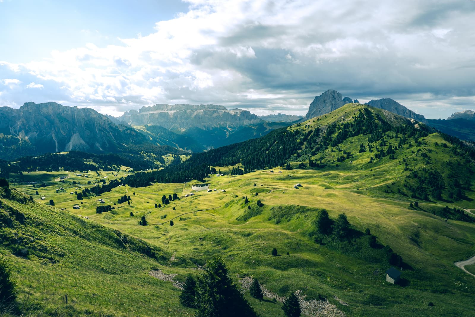 Green Alpine Meadows Beneath Dolomites Peaks - Seceda