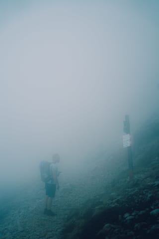 Ascent to Delle Taccole Via Ferrata in the fog