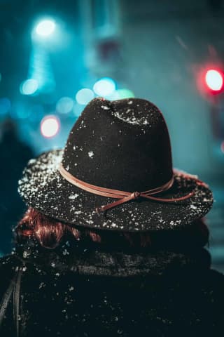 Hat covered in snow