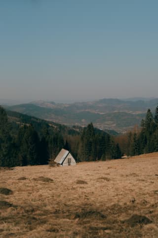 Lone Hut Below Rysianka In Hazy Light
