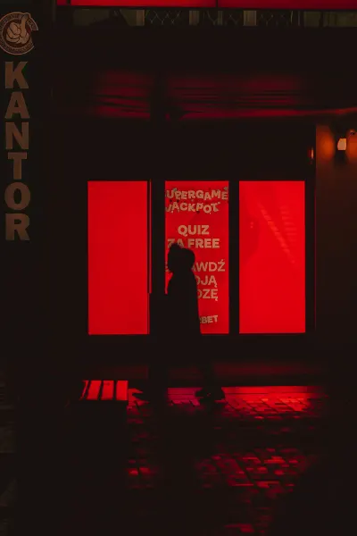 Person on a red background