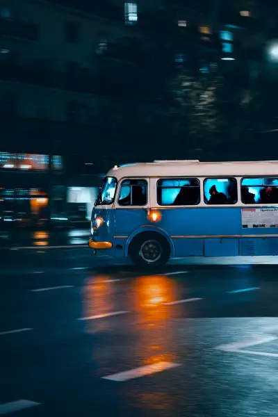 Panning shot of a old bus
