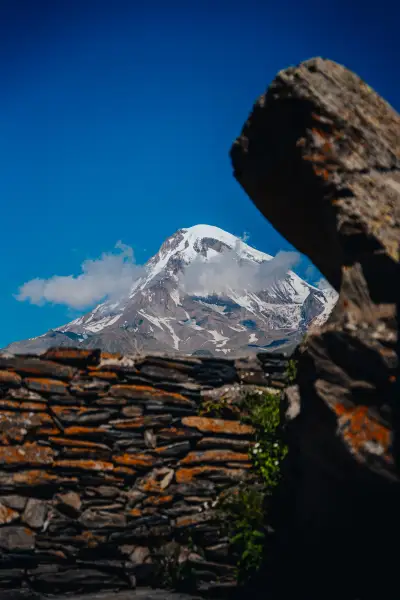 Mount Kazbek Framed by Ancient Stone