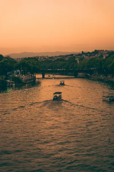 Tour Boats on the Mtkvari (Kura) River at Sunset