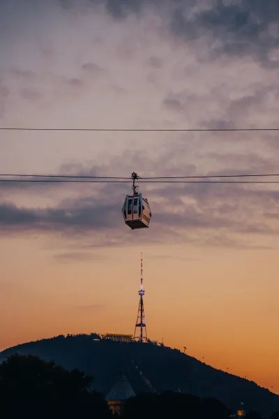 Tbilisi Cable Car Against the TV Tower at Dusk