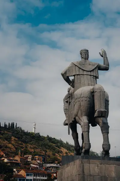 Vakhtang Gorgasali Monument with Mother of Georgia (Kartlis Deda) in the Background