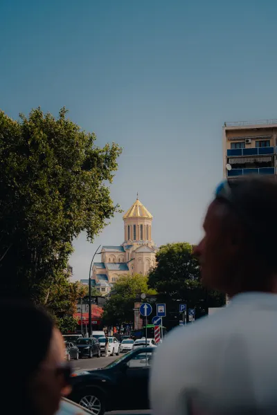 A Street View of the Holy Trinity Cathedral (Tsminda Sameba)