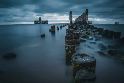 Misty Water Among Old Groyne Pilings