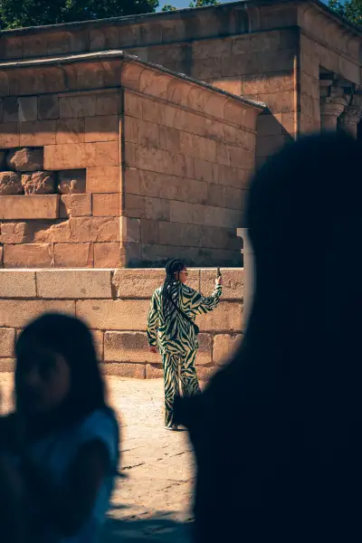 Woman next to Temple of Debod