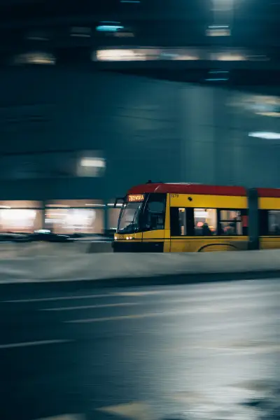 Panning shot of a tram