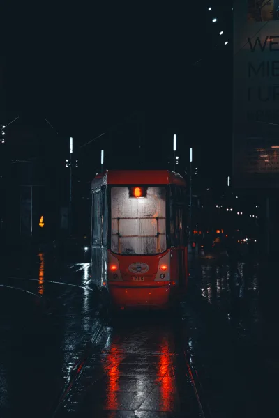 Foggy Tram at Night