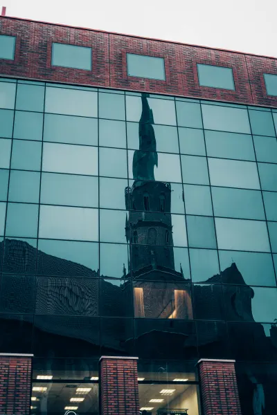 Church reflection in the windows