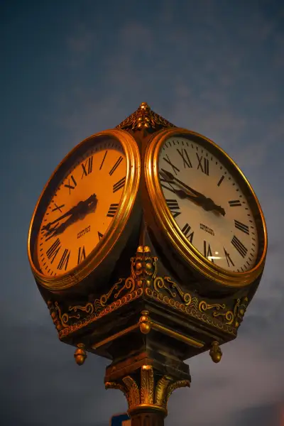 Ornate Street Clock at Dusk