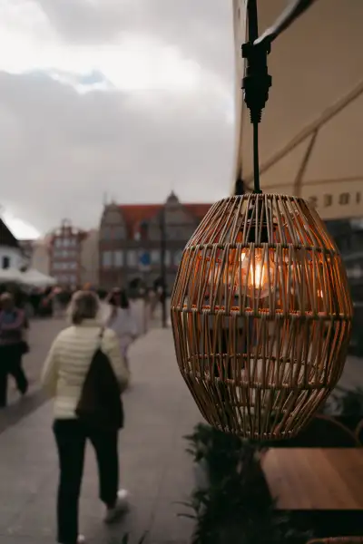 Atmospheric Lamp at an Old Town Café