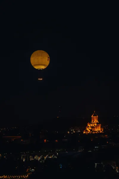 Tbilisi Night Panorama: Observation Balloon and Holy Trinity Cathedral