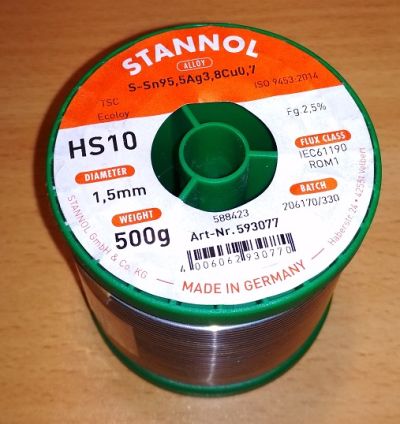 HS10 Sn95,5Ag3,8Cu0,7 1,5mm 500g (HS10 2510 95,5/3,8/0,7) | STANNOL 