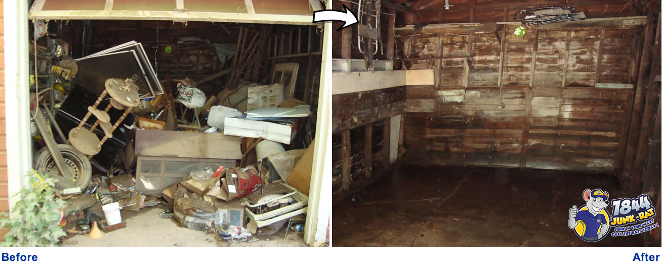 Before and after garage cleanout in Belleville, NJ