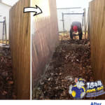 Yard Cleanout Before and After: Yard with Rubble and Debris vs. Clean Yard by 1-844-JUNK-RAT