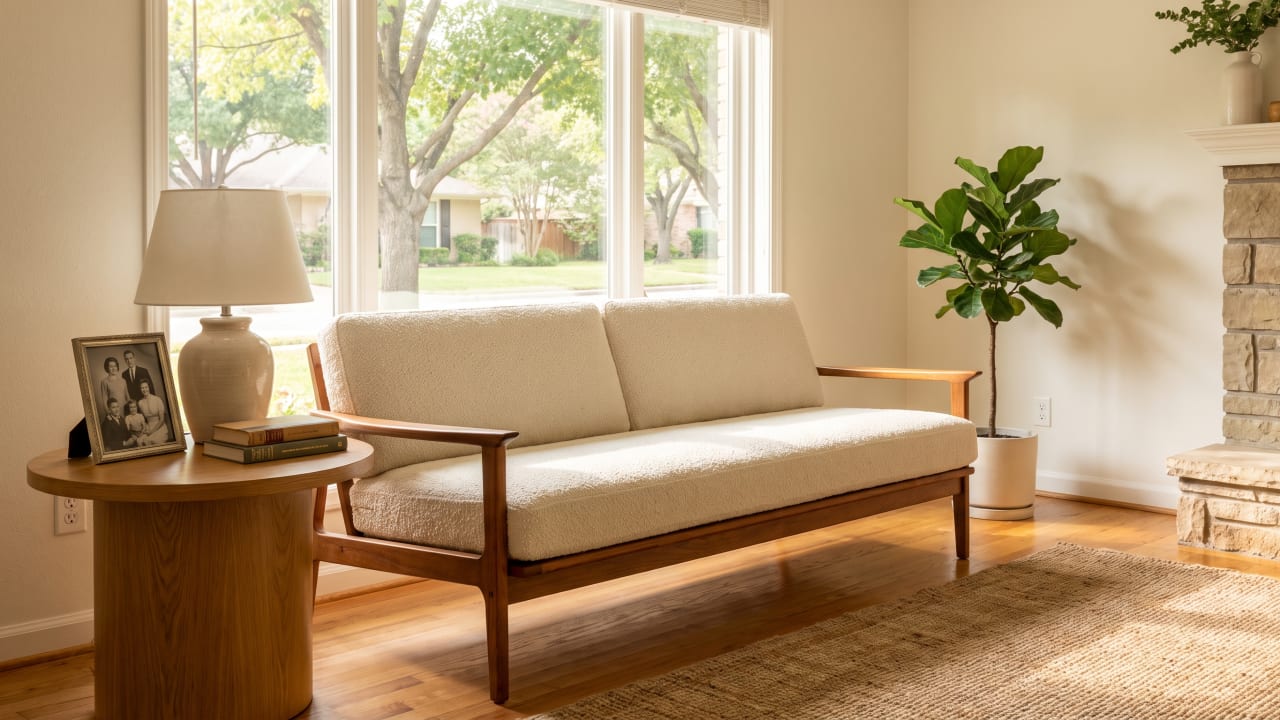 Restored inherited sofa in a Carrollton living room