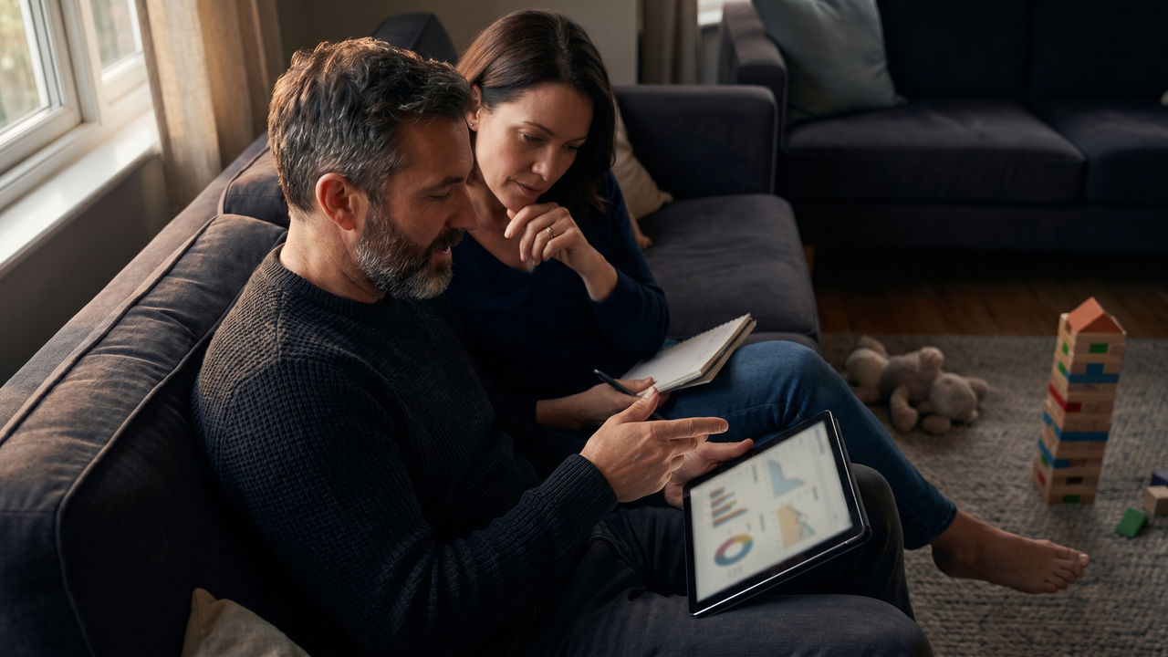 A physician and spouse review the spouse's small business income together at home