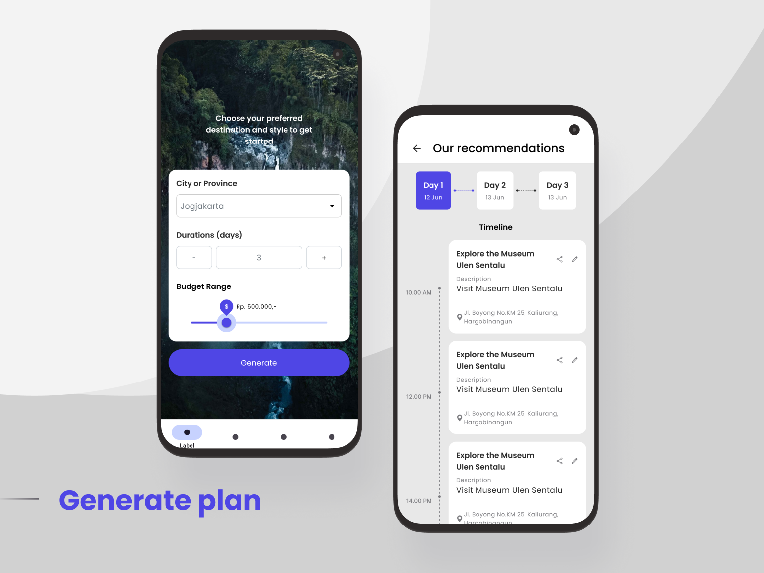 Generate Itinerary Screen