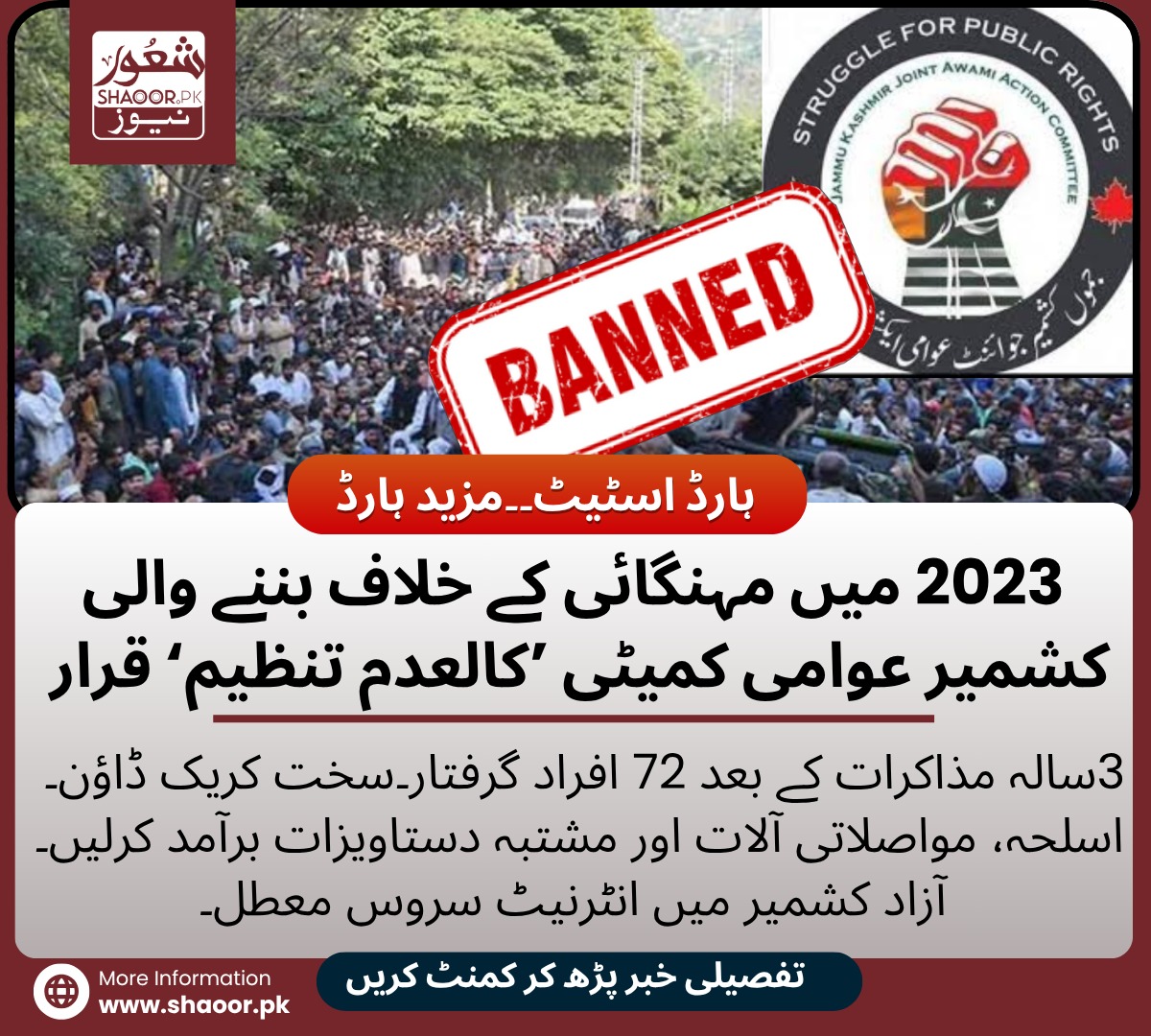 سال 2023 میں مہنگائی کے خلاف بننے والی کشمیر عوامی کمیٹی "کالعدم تنظیم" قرار۔