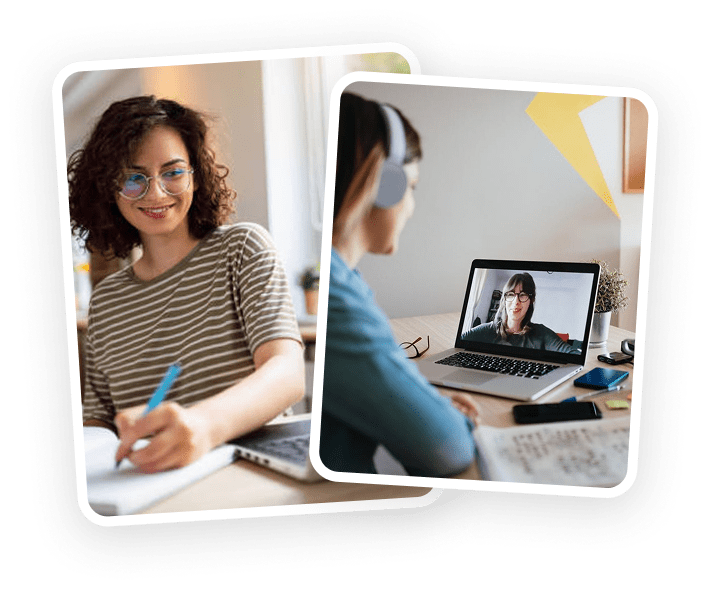 A student participating in a video call for mentorship