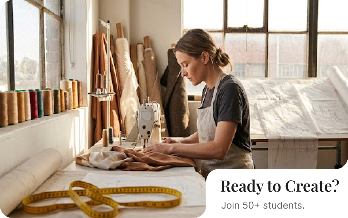 Sewing student working on a machine