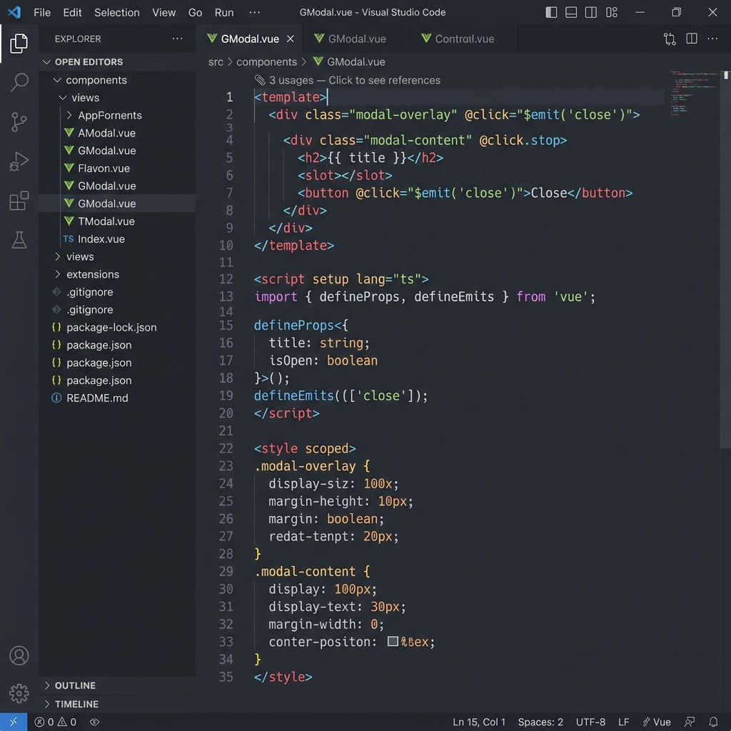 CodeLens showing usage count above a Vue component