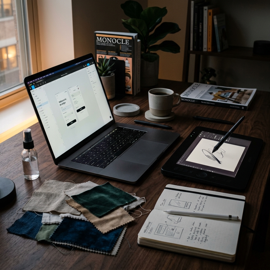 Freelance graphic designer modern desk setup