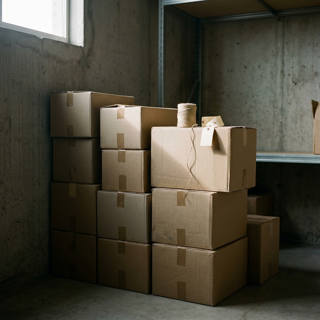 Unsold apparel inventory stacked in warehouse storage representing the cost of bulk ordering