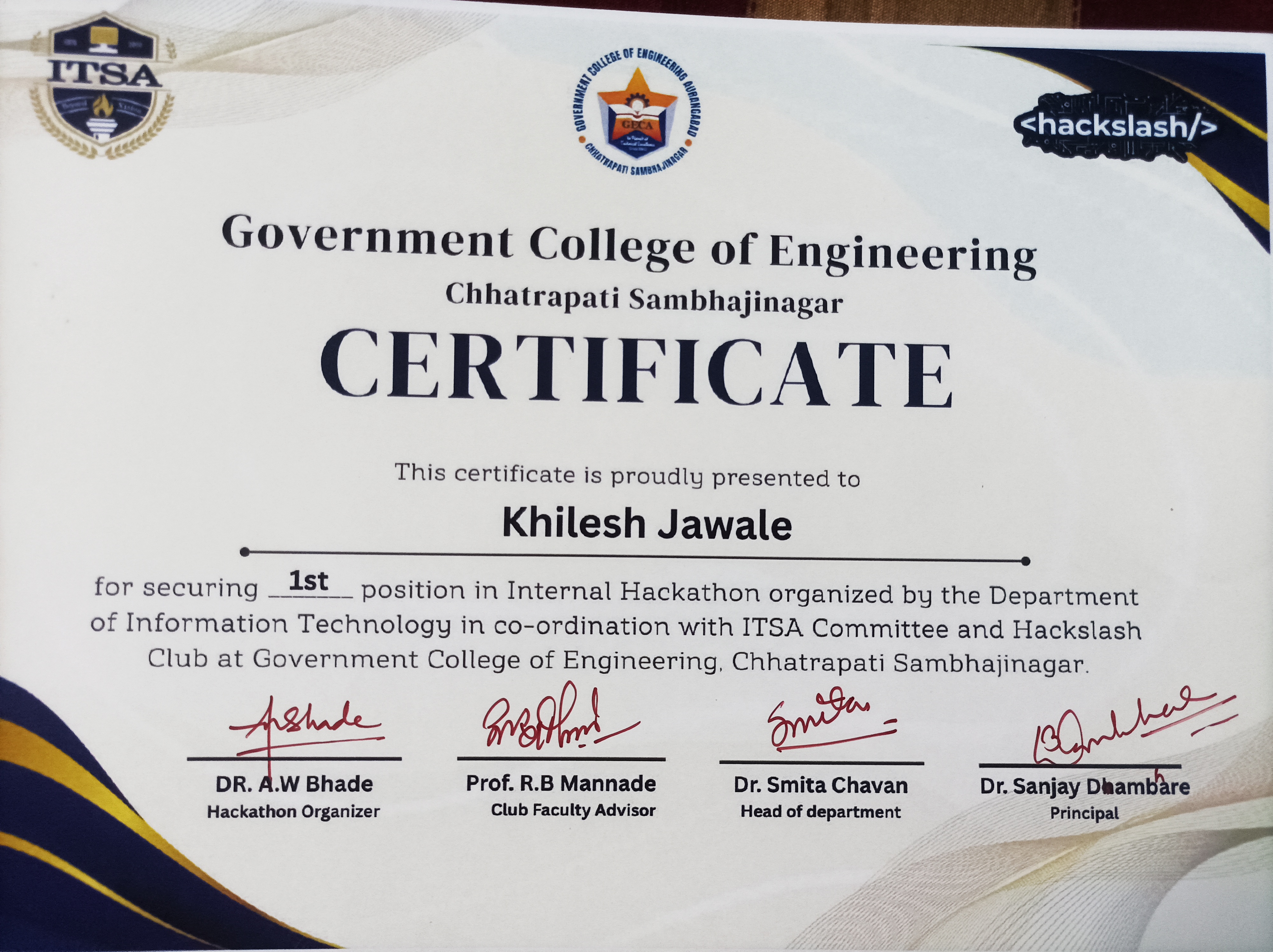 1st Position – Internal Hackathon