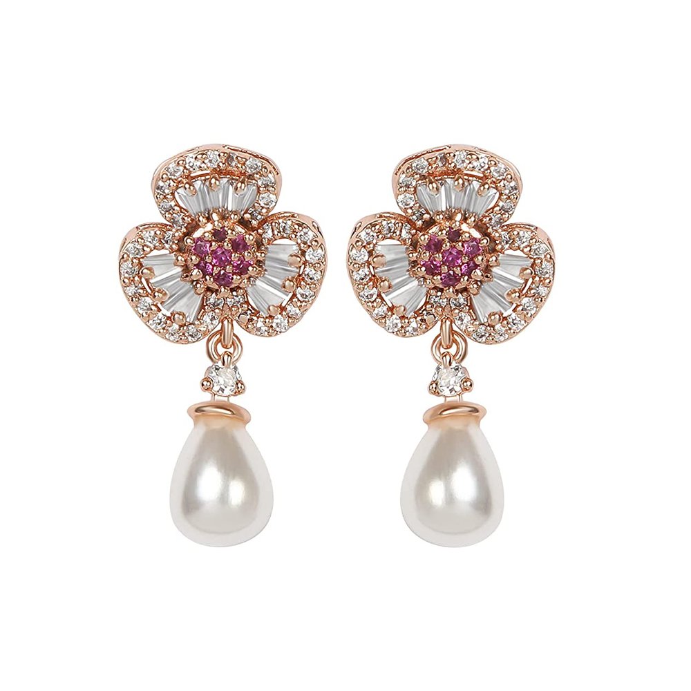 Rose Petal Shape cubic zirconia-studded earrings - Image 1