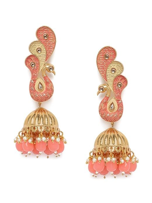 Peach Peacock Inspired Jhumki Earring - Image 1
