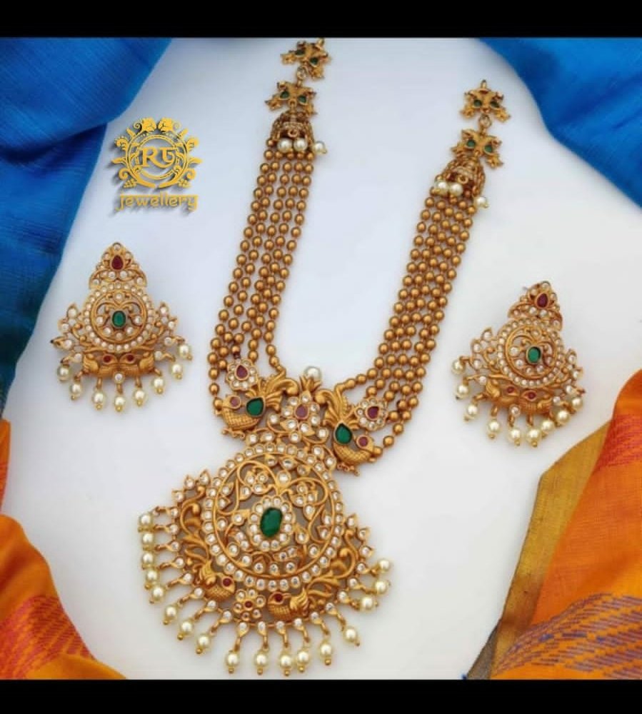 Antique Lakshmi Temple Pearl Haram Set - Image 1