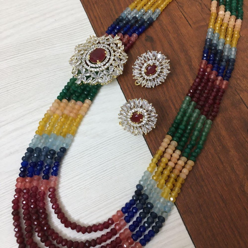 Multicolor Crystal Beaded Designer Long Necklace Set - Image 1