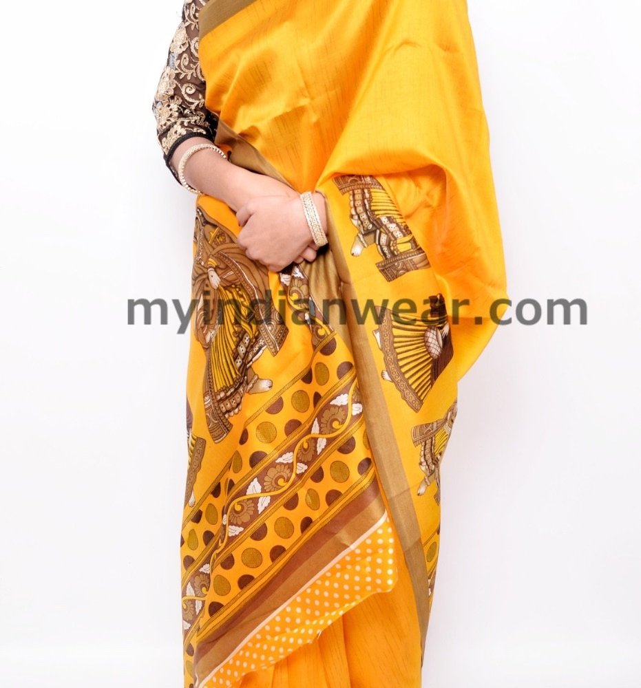 Vibrant Orange Silk Blend Saree with Golden Woven Design - Image 4