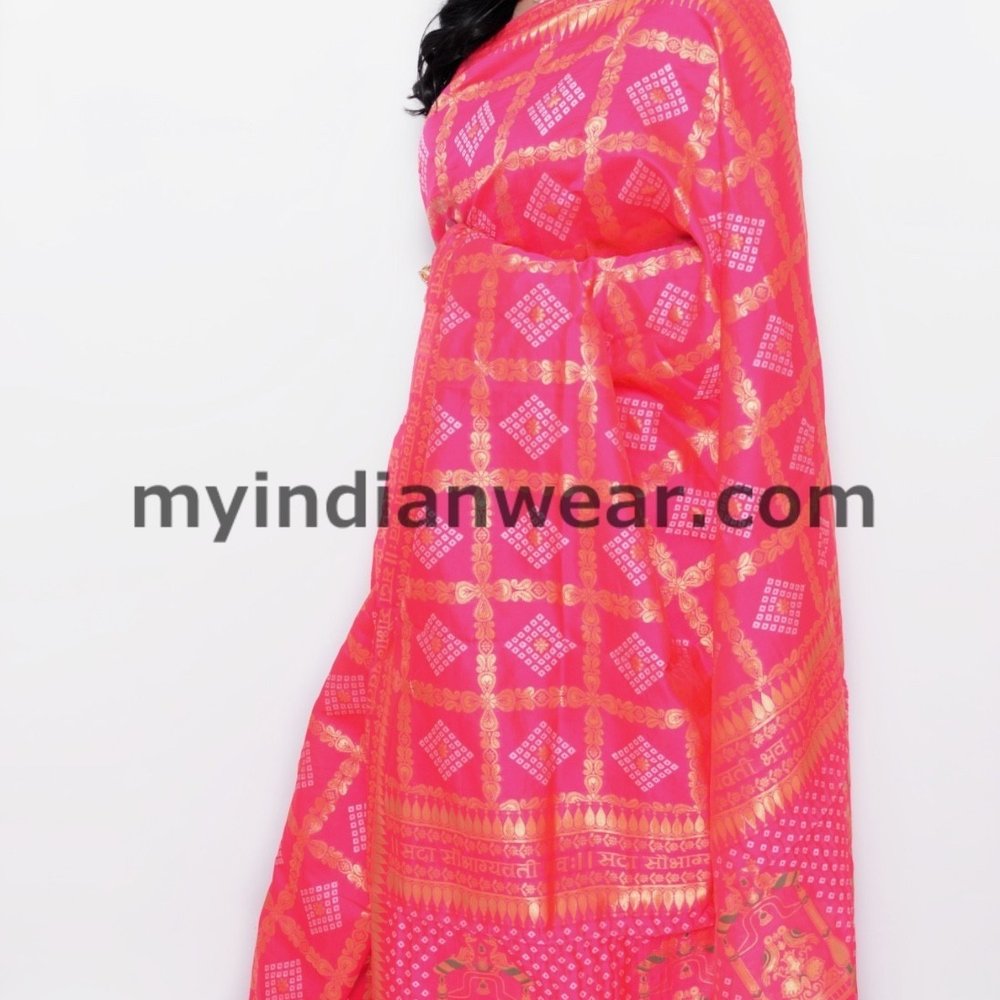 Pink Digital Vichitra Silk Saree - Image 1