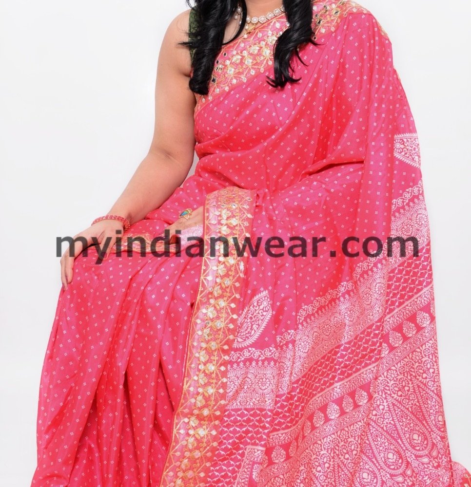 Pink Digital Vichitra Silk Saree - Image 2