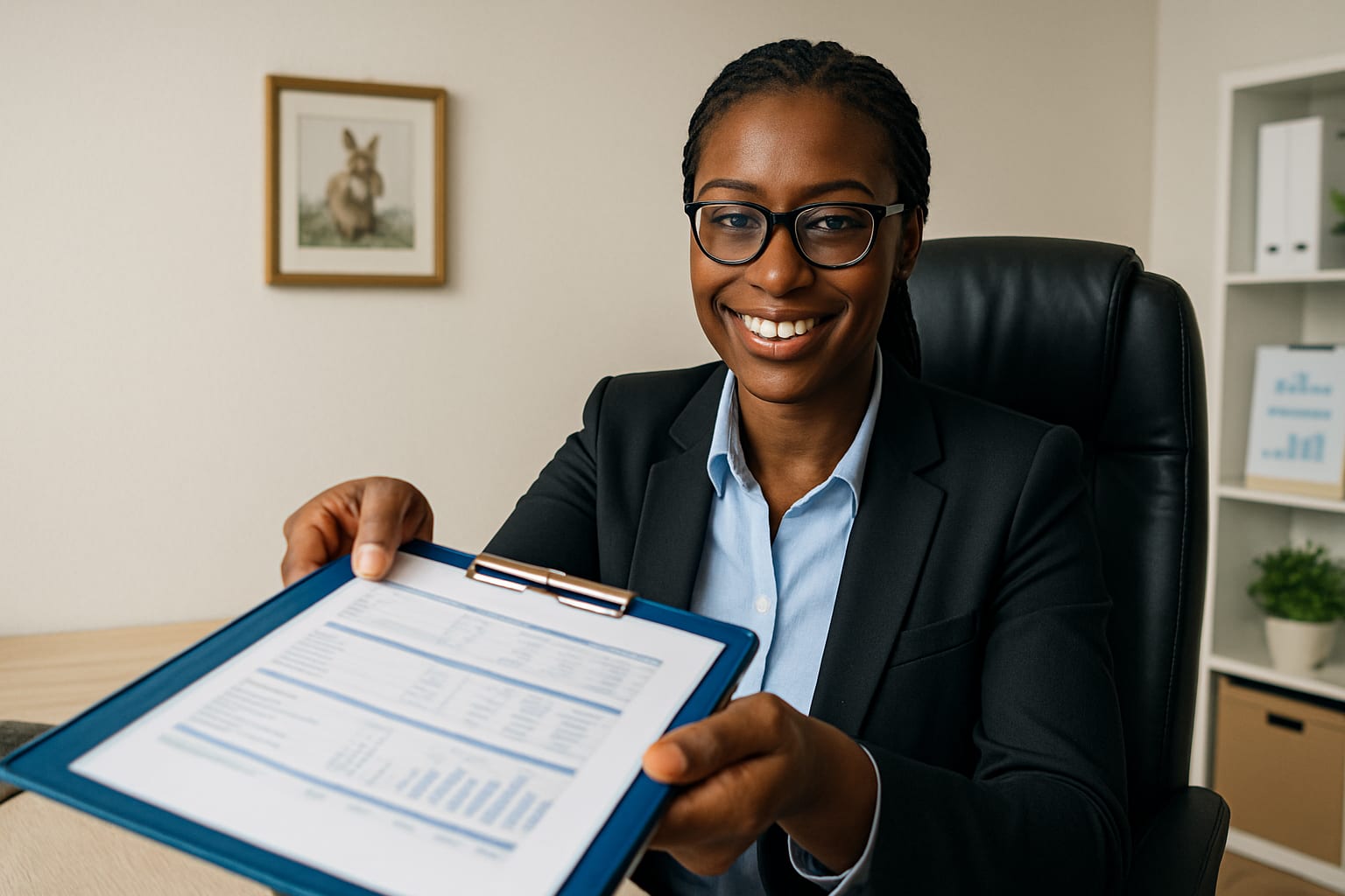 A professional insurance broker assisting a client.