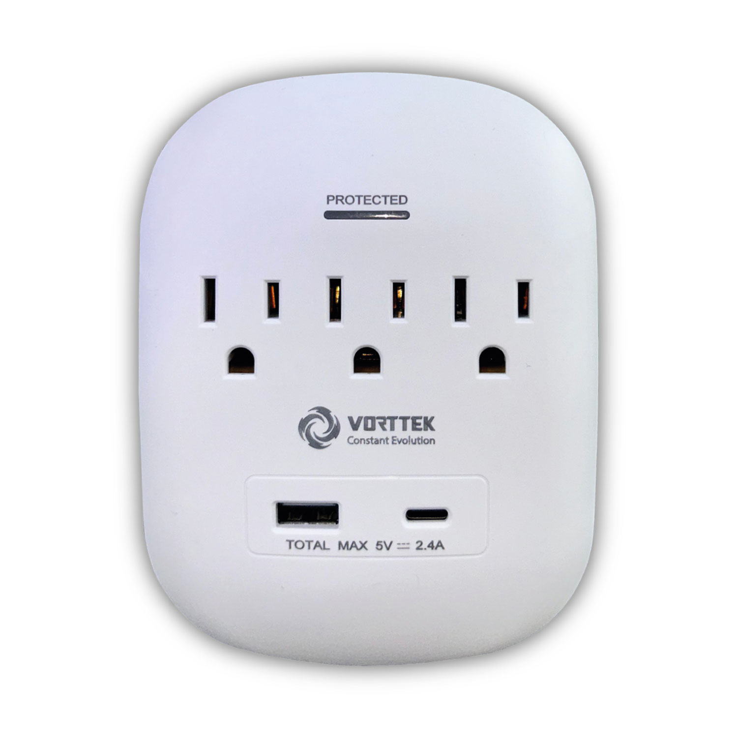Vorttek VK-WMSP3S002 Surge Protector with 3 Outlets + 1 USB + 1 USB-C