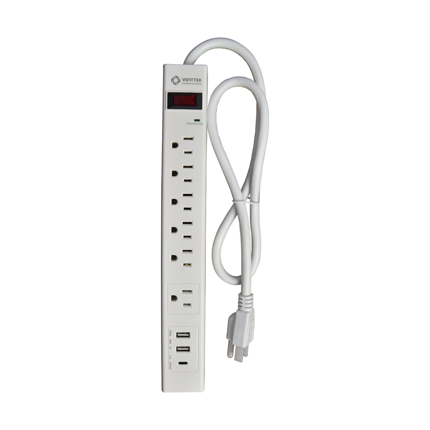 Vorttek VK-SP6S001 Power Strip and Surge Protector, 6 Outlets + 2 USB + 1 USB-C