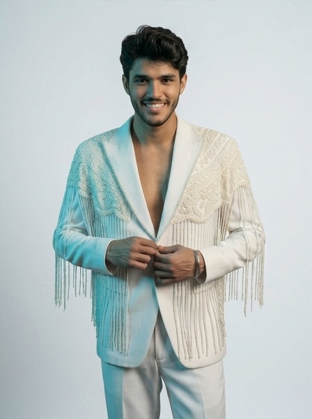 White Fringe Detail Statement Blazer