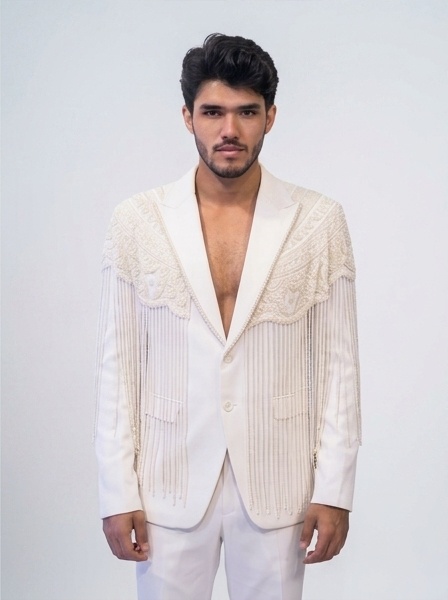 White Fringe Detail Statement Blazer
